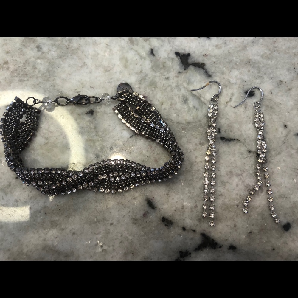 Crystal Mesh Bracelet & Long Earrings Set